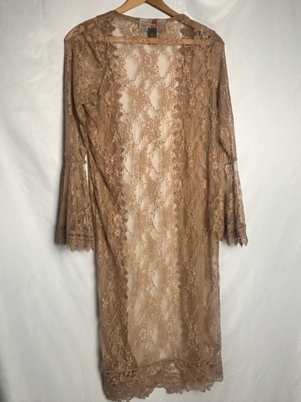 Polly & Esther Sheer Lace Duster Robe - Taupe - Picture 3 of 8